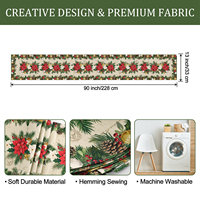 Chemin de table de Noël Poinsettia 210 GSM, décorations de Noël, fleurs rouges et blanches, feuilles, cloches de Noël, décoration de table de cuisine et de salle à manger