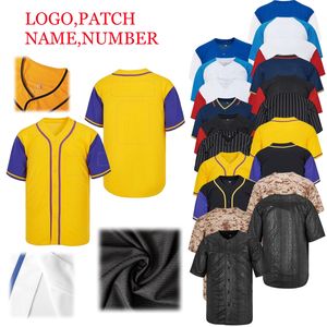 Stokta Beyzbol Forması Günlük Antrenman Sarı Mor Kollu Özel Nakış Baskılı Toptan Düğmeli Softbol Tişörtü - Product Image 1