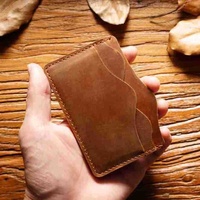 Dompet Pria Vintage Asli Buatan Tangan Minimalis Kulit Crazy Horse Tempat Kartu Kulit Sapi Berkualitas Tinggi