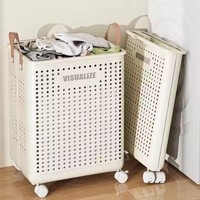 Panier à linge multifonctionnel pliable de grande capacité, peu encombrant, roues, tissu respirant PP, rangement de vêtements de salle de bain