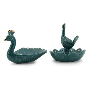 wholesale ceramic peacock design luxury decorative small tray home decor items