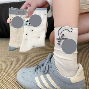 Calcetines Lindos con Lazo para Mujer, Medias de Media Pantorrilla con Diseño de Cachorro de Dibujos Animados, Sin Costuras, Estilo Coreano, Finos, Transpirables, Moda Juvenil - Product Image 1