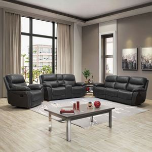 Juego de Sofás Reclinables de Diseño Europeo de Lujo, Venta al Por Mayor de Fábrica, Muebles para el Hogar de Cuero Sintético para Sala de Estar o Sótano - Product Image 1