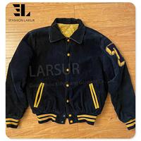 LARSUR Blouson de détresse vintage personnalisé veste universitaire en velours côtelé pour hommes broder Chenille Applique Crop Baseball Letterman vestes