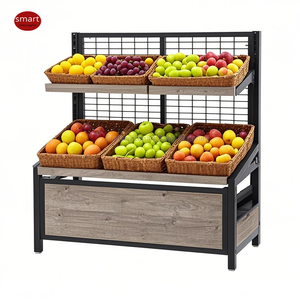Étagère murale <span class=keywords><strong>en</strong></span> acier à 3 niveaux pour fruits et légumes frais, présentoir <span class=keywords><strong>en</strong></span> <span class=keywords><strong>bois</strong></span> pour produits frais - Product Image 6