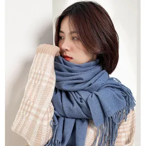 महिलाओं के लिए थोक शीतकालीन कश्मीरी स्कार्फ 70*193 सेमी शुद्ध रंग पैशमीना शॉल के साथ