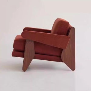 Fauteuil en bois massif style Wabi Sabi, fauteuil simple en daim bordeaux, 75x94x75, fauteuil d'hôtel, utilisation en intérieur - Product Image 4