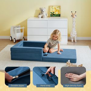 TenderPlayful Factory <span class=keywords><strong>Lit</strong></span> de voyage personnalisé pour tout-petits 3 en 1 Canapé-<span class=keywords><strong>lit</strong></span> convertible Portable Flip Openwith Housse lavable Bleu marine - Product Image 5
