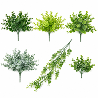 Tiges d'eucalyptus artificielles en plastique, fausses branches de verdure, feuilles au toucher réel, recyclables pour la décoration de mariage, maison, hôtel, mur, table