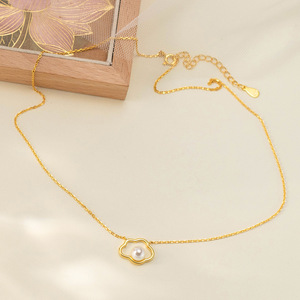 S925 <b>Silver</b> One-Piece Synthetic <b>Pearl</b> <b>Necklace</b> Elegant Retro Korean Version with Sweet Temperament Accessory D9475 - Product Image 4