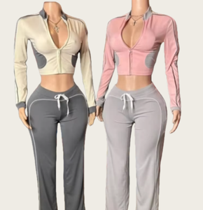 Viviblook K24ST449 Women New Brand Stand up Collar Splicing <b>Tight</b> Top Pants Set 2 Piece Sports Set Yoga Set - Product Image 1