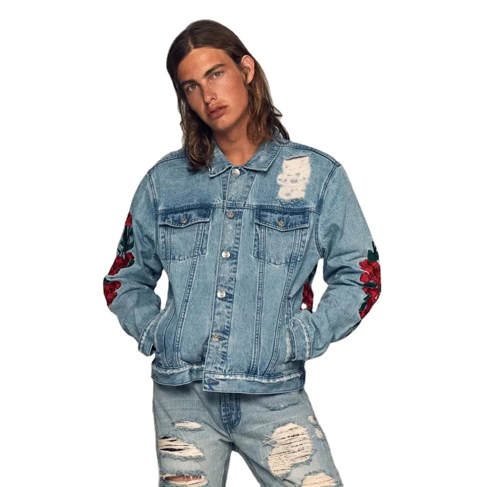 Xuhui Das neueste Design OEM & ODM Custom Herren jacken Kleidung Rose Stickerei Blue Man Jeans jacke