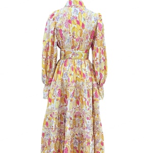 Nouveautés explosives : Robe longue tendance pour femme à manches lanternes, imprimée et à col contrastant - Product Image 5