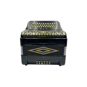 Accordéon diatonique 34 boutons 12 basses 3 registres Corps noir brillant Grille noire dorée Boutons dorés Musical JB3412C Acordeon - Product Image 2