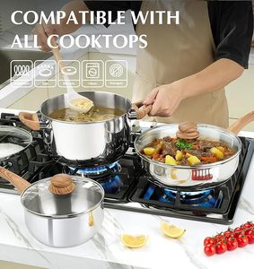 Geling Nouvelle Collection Batterie de Cuisine Professionnelle en Acier Inoxydable à Base Tri-couche, Fournisseur d'Usine, Ensemble de 12 Pièces (Casseroles et Poêles) - Product Image 3
