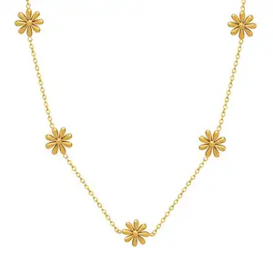 Impermeável Jóias de Aço Inoxidável Floral Design Flor Charme Gargantilha Mulheres 18K Banhado A Ouro Exquisite Daisy Necklace