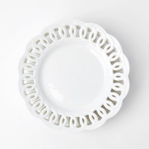 Assiettes de présentation en <span class=keywords><strong>porcelaine</strong></span> blanche en gros, gaufrées, avec dentelle ajourée, pour mariage, lot d'assiettes de dîner - Product Image 1