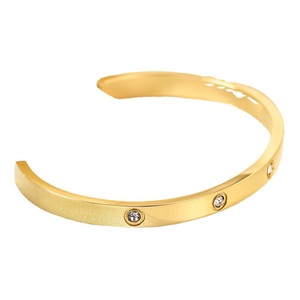 Bracelet unisexe en acier inoxydable plaqué or 18 carats, serti de diamants de 5 mm en forme de C, style européen et américain, cadeau idéal. - Product Image 5