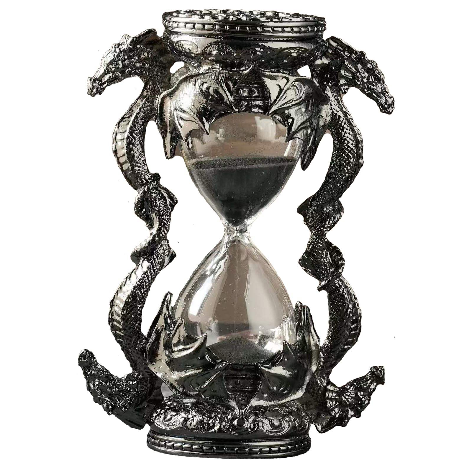 XinZhiRun Gothic Dragon Hourglass 6in 15min, Black Fantasy Sand Timer Vintage Desk Decor Statue Gift