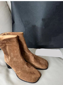 <span class=keywords><strong>Botas</strong></span> Vaqueras de Gran Venta para Dama en Gamuza, con Punta de Diseño Personalizado, Tacón Redondo Grueso y Caña Media - Product Image 4