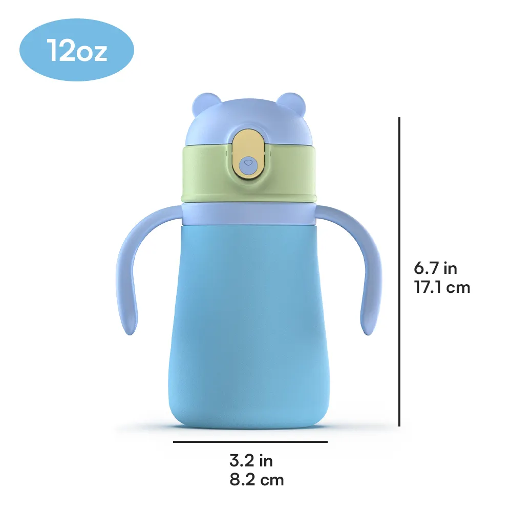 Thép không gỉ 350 ml chân không BPA-free trẻ em chai đôi tường sippy ly với 2 tay cầm và rơm