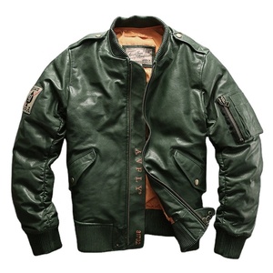 Personnalisé Imperméable Grande Taille Hommes en Cuir Véritable Loisirs Sport Baseball Manteaux en Duvet de Canard Vert <span class=keywords><strong>Noir</strong></span> Vestes Bouffantes en Peau de Mouton - Product Image 1