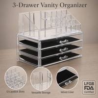 Organisateur de maquillage en acrylique transparent Yunuoxi, 3 tiroirs, doublure en velours, support à 12 emplacements pour rouges à lèvres, boîte de rangement cosmétique, vente en gros usine