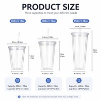 Vente en gros de 12oz 16oz 22oz 24oz Tasse à café en plastique pour le thé sans BPA à double paroi en acrylique transparent avec paille et couvercles