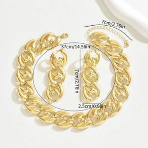 Collana a catena in lega placcata oro 18K con motivo geometrico stile cubano elegante alla moda - Product Image 3