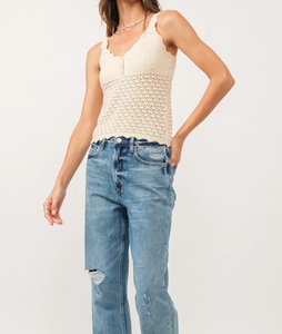 Camisole festonnée beige <span class=keywords><strong>au</strong></span> <span class=keywords><strong>crochet</strong></span> pour filles pour le printemps décontracté Going Button Hollow Details Sweet Style Short Length Jacquard Technique - Product Image 2