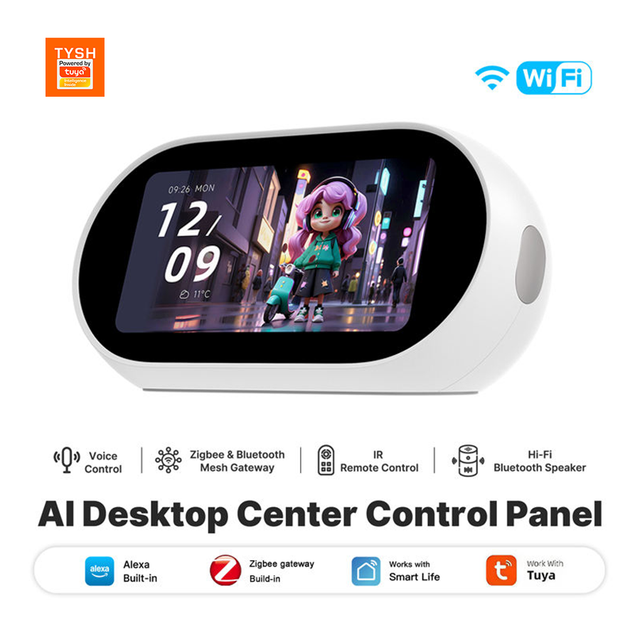 TYSH 5 Inch Tuya Smart Home Control Panel Zigbee Gateway  Mesh IR Alexa Voice Intercom Touch Screen OEM Wholesale