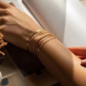 Wholesale Waterproof 18k Gold Plated Stainless Steel Jewelry Miami Cuban Chain <b>Bracelet</b> Flat Snake <b>Stacking</b> <b>Bracelet</b> for Gift - Product Image 4
