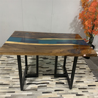 Table de salle à manger en bois de noyer et résine époxy, style rivière, pour restaurant, fournisseur d'usine chinois Blue Ocean