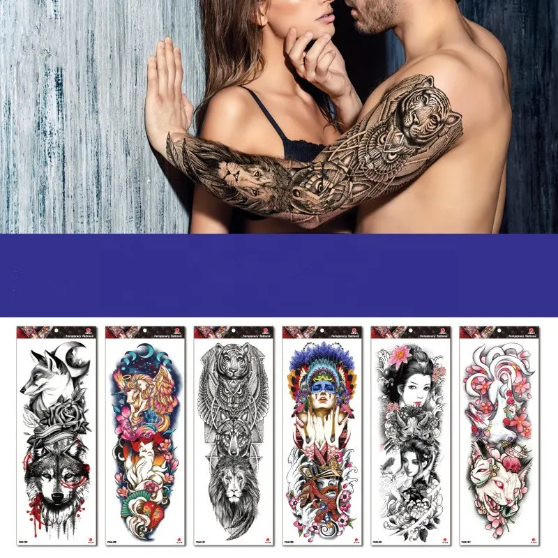 Mannen Grote Volledige Arm Mouw Zwart Sexy Waterdichte Tijdelijke Tattoo Sticker Flash Tattoos Sticker Patroon Voor Mannelijke Vrouwen