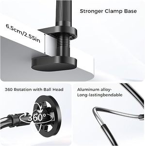 ที่วางโทรศัพท์แบบแม่เหล็กสำหรับเตียง หมุนได้ 360 องศา °   ที่ยึดโทรศัพท์แบบแม่เหล็กติดเตียง แขนยาวปรับได้ 36.6 นิ้ว หมุนได้ 360 องศา °   แท่นหมุน - Product Image 2