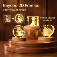 Base de veilleuse en bois massif pour photo commémorative de chat ou chien, avec gravure intérieure en forme de cœur – Cadeau pour animaux de compagnie – Vente en gros