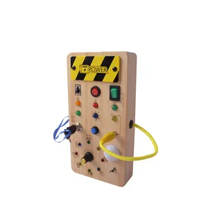 Montessori Toddler Sensory Toys Baby Wooden Busy Board With 8 LED Light Switches