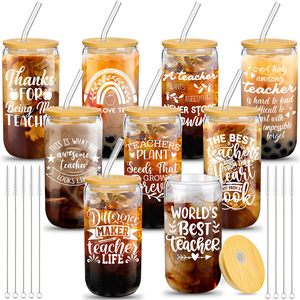 <span class=keywords><strong>Taza</strong></span> de Café de Vidrio de 16 oz con Logotipo <span class=keywords><strong>Personalizado</strong></span> de Fábrica y <span class=keywords><strong>Mensaje</strong></span> de Agradecimiento, <span class=keywords><strong>Taza</strong></span> de Cerveza con Tapa de Bambú y Pajita, Ideal para Regalo del Día del Maestro - Product Image 1