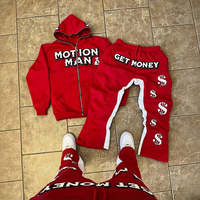 Ensemble survêtement streetwear personnalisé OEM ODM grande taille, sweat à capuche et pantalon de jogging en molleton 100% coton, impression en relief 450 GSM, fermeture éclair intégrale pour homme