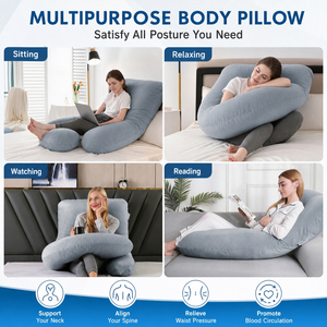 Oreiller de grossesse en U pour dormir sur le côté, corps entier, maternité, livraison directe UE, 155 cm, en velours, lavable, 100% coton, stock Pologne - Product Image 4