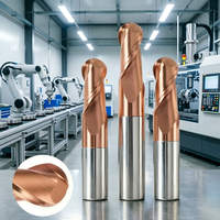 Fraise à queue sphérique en carbure HRC55 à 2 dents, longueur standard, revêtement en acier au tungstène, pour machines-outils CNC, vente en gros