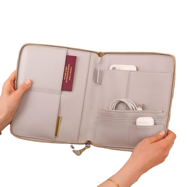 Designer Vegan Leather Tech Travel Case Gadgets Cable Folder Travel Electronics Organiser Accessories Storage Bag Portfolio