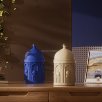 Pot à bougie musulman en béton personnalisé de 10 oz, nouveau design, conteneur cylindrique coloré en ciment avec couvercle en forme de lune pour la maison, l'hôtel, le Ramadan