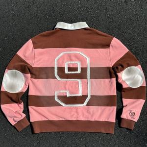 Camiseta Personalizada 100% Algodón a Rayas con Hombros Caídos, Aplique 3D, Logotipo Bordado, Corte Cuadrado, Manga Larga para Hombre - Product Image 2