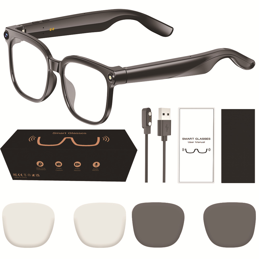 Black frame+(transparent+sunglasses) dual lenses