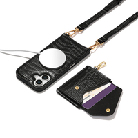 Étui de téléphone en cuir multifonctionnel et élégant avec lanière bandoulière pour iPhone 17 16 15 14 13, avec porte-cartes et portefeuille