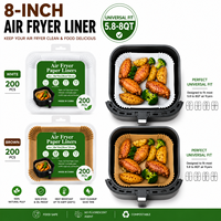 Papier sulfurisé pour friteuse à air 20cm carré 200 pièces Marron/Blanc 38gsm Double face enduit silicone Écologique Anti-graisse