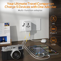 Adaptador de Viaje Universal con Múltiples Puertos USB-C, Cargador Rápido GaN de 65W, Nuevo Diseño Mini 2026 para Viajes Internacionales