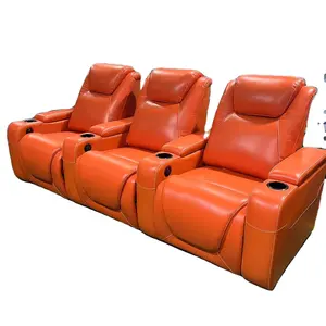 Genuine leather Electric recliner home cinema sofas 3seater orange media room sofa theater furniture 4d motion cinema seat