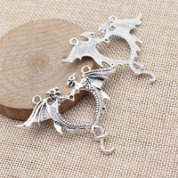 Konektor Hati Naga Kembar 63x51mm Paduan Perak Antik 2 Loop untuk Kalung Statement Gothic